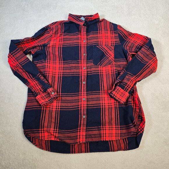 Old Navy Tops - Old Navy Flannel Shirt Women Extra Large Tall Red Blue Plaid Button Up Tartan